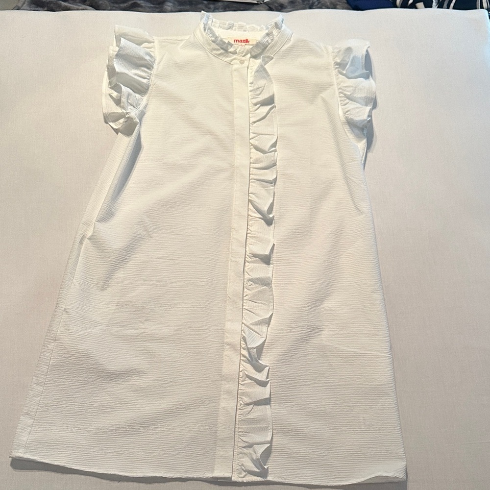 Mazik Textured White Blouse with Ruffles